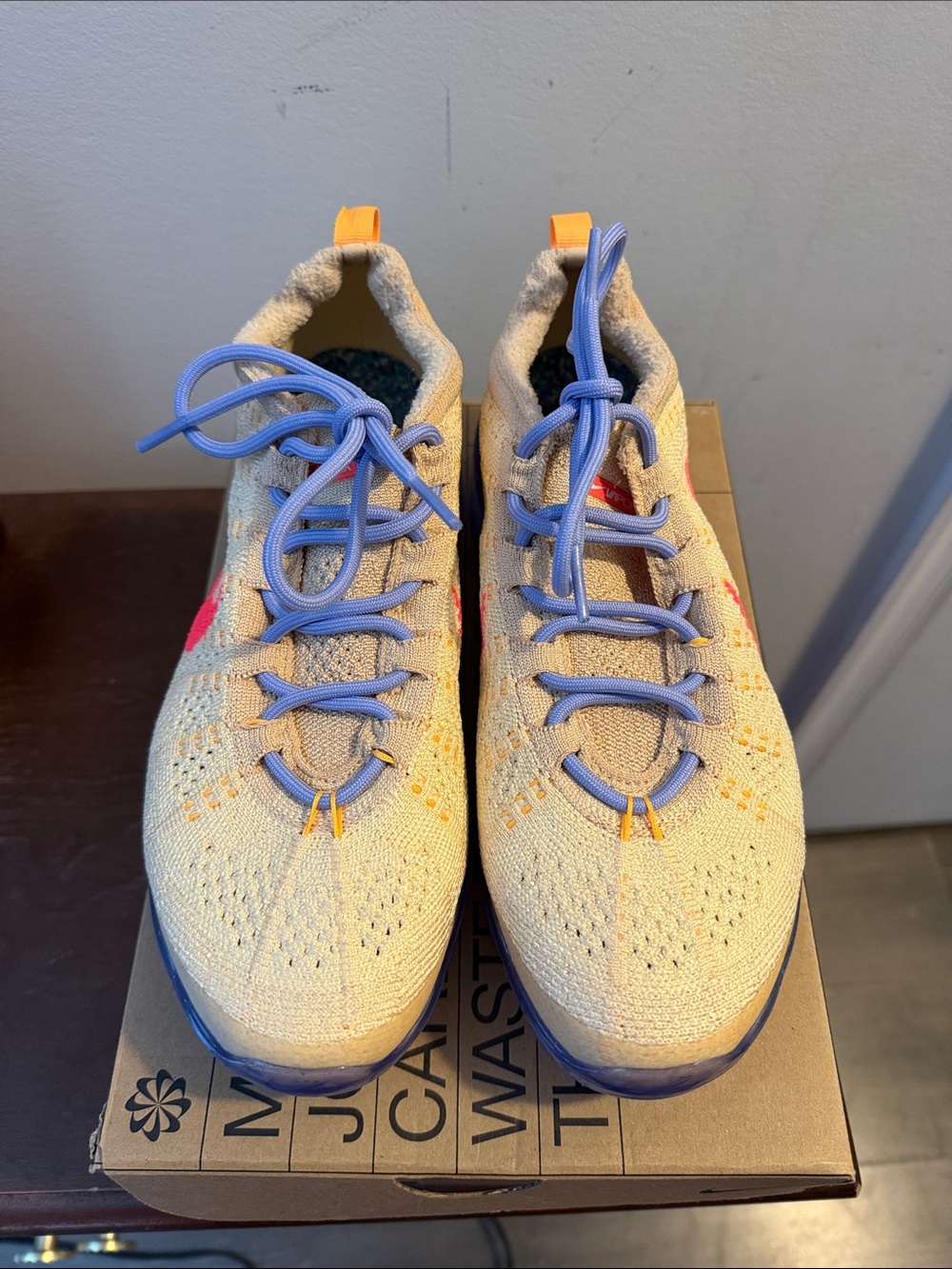 Nike Women’s Knit Sneakers Beige with Lavender and Hot Pink Accents